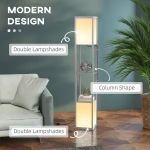 HOMCOM Shelf Floor Lamp with Dual Light, for Living Room, Bedroom, Grey