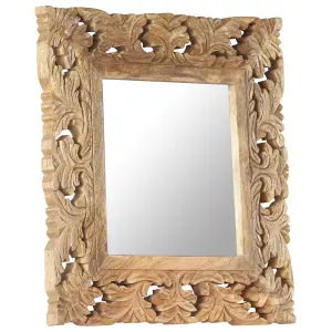 Berkfield Hand Carved Mirror Brown 50x50 cm Solid Mango Wood