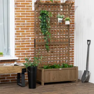 Outsunny Wood Planter with Trellis for Climbing Plants Vines Planter Box Brown