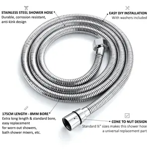 ENKI Standard Chrome Flexi Stainless Steel Shower Hose 1.75m