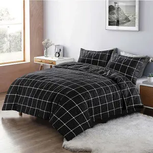 Mateo Reversible Stripes and Dots Duvet Cover Set Black Geometric Bedding Set