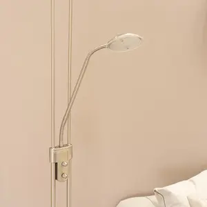 ValueLights Beata Brushed Chrome Integrated LED Uplighter Floor Lamp with Task Reading Side Lamp