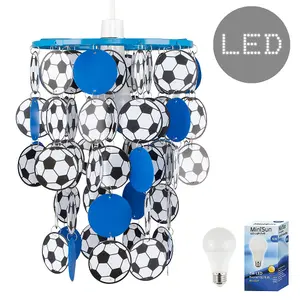 ValueLights Football Blue Ceiling Pendant Shade and E27 GLS LED 6W Warm White 3000K Bulb