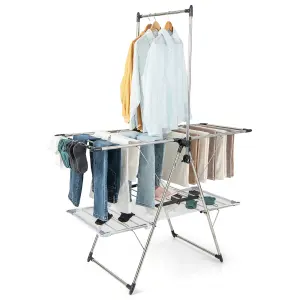 COSTWAY Foldable Laundry Drying Rack Stainless Steel Laundry Drying Stand w/ Shoe Hook