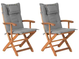 Set of 2 Garden Chairs with Cushions MAUI Acacia Wood Grey