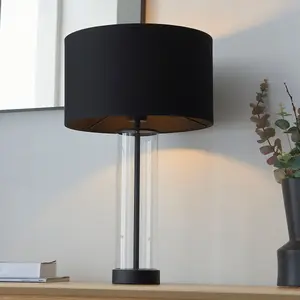 Luminosa Lessina Complete Table Lamp, Matt Black, Glass, Black Cotton Fabric