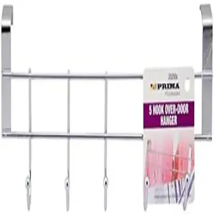 Over The Door 5 Hooks Chrome Wash Room Coat Hanger Clothes Towel Storage