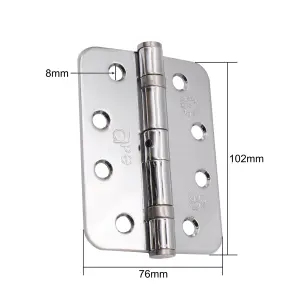 EAI - 4" Door Hinges & Screws G11 FD30/60  - 102x76x2.7mm Radius Corners - Polished Chrome