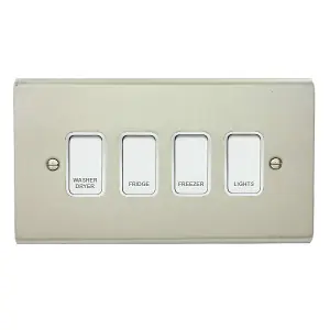 Stainless Steel Customised Kitchen Grid Switch Panel with White Switches - 4 Gang