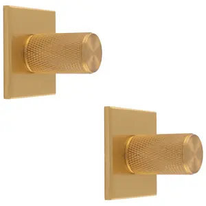 2 PACK - Knurled Cylinder Cabinet Door Knob & Matching Backplate - Satin Brass 40 x 40mm