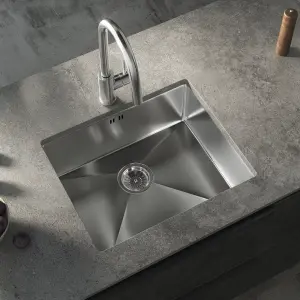 Kersin Elite Brushed Stainless Steel Undermounted 1 Bowl Sink (W) 540 x (L) 440mm