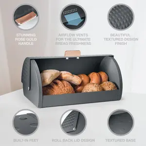 EHC Bread Bins for Kitchen, Bread Box with lid, Kitchen Storage Bin, Bread Container, Grey