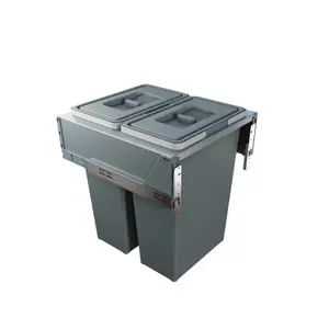 500mm Grey Cabinet Bin Side Mounted 2 x 35L Integrated Pull Out Waste Recycling