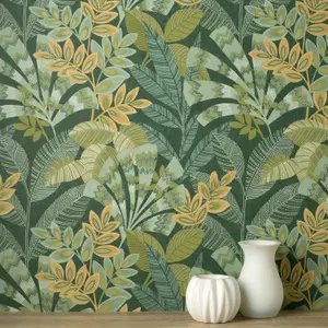 Crown Asha Leaves Green Wallpaper M1737