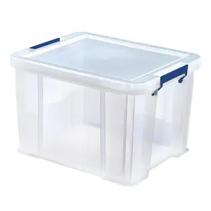 BANKERS BOX 36L Clear Plastic Storage Box with Lid - Super Strong Plastic Box 30 x 37 x 31cm