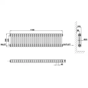 Horizontal White Double Column Radiator (H) 300mm x (W) 1190mm, 2723 BTU.