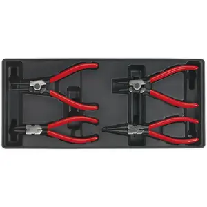 4 Piece Premium Circlip Pliers Set with Modular Organizer Tray for Tool Storage