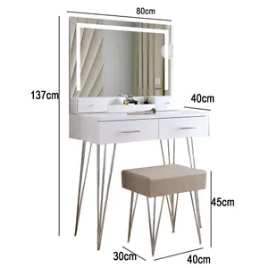 Sophia White Dressing Table with Touch Sensor LED Mirror