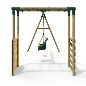 Rebo Wooden Children's Garden Swing Set with Monkey Bars - Double Swing - Luna Green