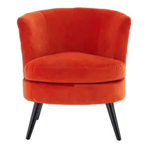 Interiors By Premier Velvet Upholstered Round Plush Orange Cotton Velvet Armchair, Elegant Comfortable Armchair For Livingroom