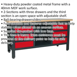 Fully Lockable Workstation- 6 Drawers & Adjustable Shelf Storage - MDF Work Top