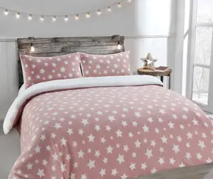 Velosso Teddy Stars Warm And Cosy Duvet Cover And Pillowcase Set - Pink