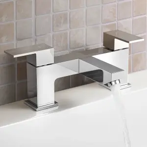 Nes Home Raldo Modern Bath Filler Tap Bathroom Chrome Twin Lever Square Faucet