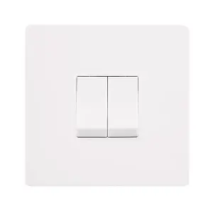 White Metal Screwless Plate 10A 2 Gang 2 Way   Light Switch - White Trim - SE Home