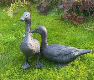 Pair of Ducks Garden Sculpture Cast Aluminium Ornament