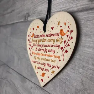 Red Ocean Memorial Robin Sign Christmas Bauble Handmade Wooden Heart In Memory Plaque Memorial Mum Dad Nan Keepsake