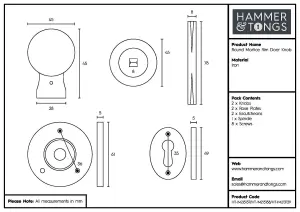 Hammer & Tongs - Round Rim & Mortice Door Knob - W60mm - Brass