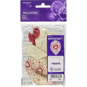 Amscan Hearts Balloons (Pack of 6) Off White/Red (One Size)