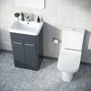 Nes Home 500mm Floorstanding Vanity Basin Unit & Rimless Close Coupled Toilet Anthracite