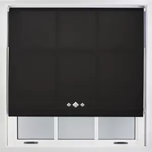 Trimmable Roller Blind with Triple Diamond Chrome Eyelet and Metal Fittings - Black Daylight Shade (W)135cm x (L)165cm