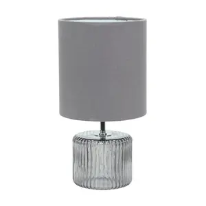 Rokiatou Clear Glass Table Lamp with Natural Lamp Shade Grey Smoke Base/Grey Shade