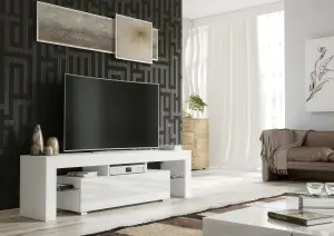 TV Unit 160cm Modern White with High Gloss Doors - Creative Furniture