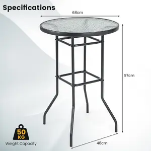 Costway 68 x 68CM Outdoor Bistro Coffee Table Round Glass Top Garden Patio Dining Table