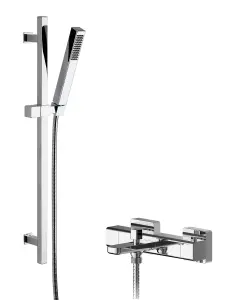 Empire Wall Mount Thermostatic Bath Shower Mixer Tap with Square Slide Rail Kit - Chrome - Balterley