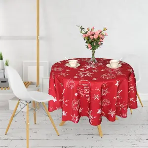 Neel Blue Polyester Xmas Design Round Tablecloth 70"