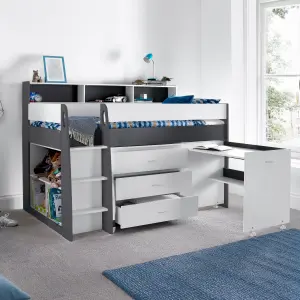 Erin Grey and White Mid Sleeper Bed With Desk