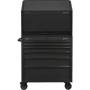 7 Drawer Black Tool Chest with Hutch and Power Strip for Mobile Storage