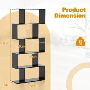 Costway 5-tier Bookcase Anti-Toppling S-Shaped Bookshelf Wooden Storage Display Rack