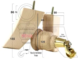 SOLID WOOD FURNITURE FEET 2x WITH CASTORS 2x CURVED BACK LEGS MULTIPLE COLOURS SOFAS CHAIRS STOOLS  M8 PKC165