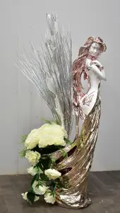 100Cm White Silver Rose Gold Drag Lady Queen Posing Sculpture Vase Rose Gold O096