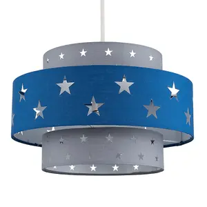 ValueLights Weaver Modern Children's Blue and Light Grey Cut Out Star Design Ceiling Pendant Light Shade