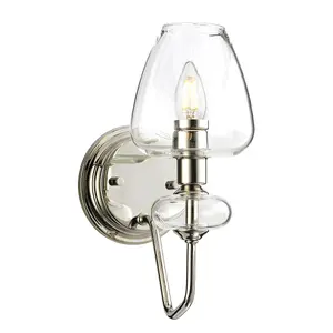 Elstead Armand 1 Light Wall Light, Polished Nickel, Glass Shade