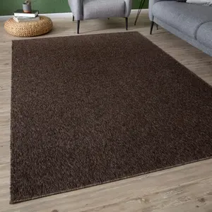 THE RUGS Solid Design Low Pile Living Room Rugs in Brown Flex Collection 1000B