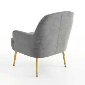 Grey Velvet Effect Relaxer Chair Occasional Armchair with Gold Plated Feet