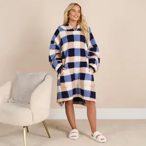 Check Fleece Hoodie Blanket Wearable Throw Soft Giant Oversized Gingham Jumper