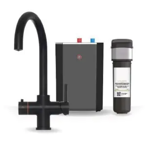 Premium Matt Black 3 In 1 Swan Tap With Standard Tank and Water Filter